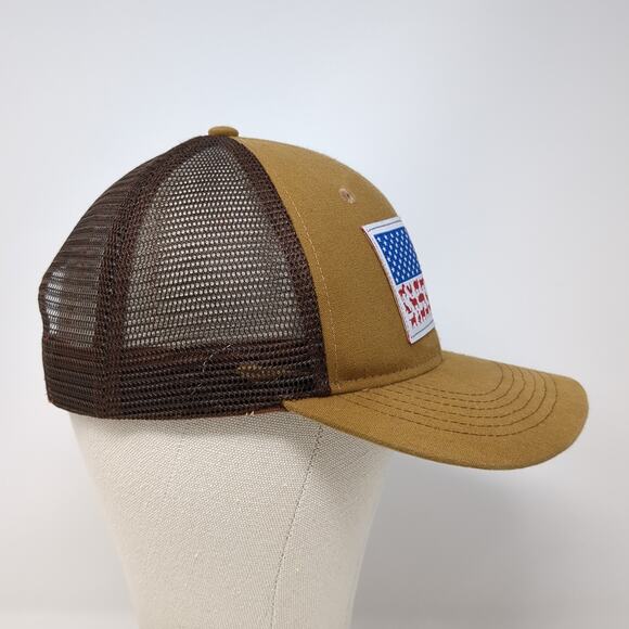 American Flag Snapback Trucker Hat Brown OS Adjustable Mesh Arcadian Outfitters - Picture 5 of 9